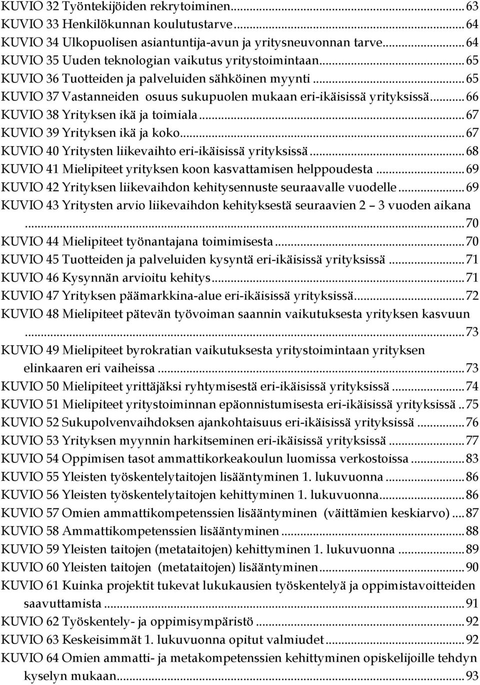 .. 66 KUVIO 38 Yrityksen ikä ja toimiala... 67 KUVIO 39 Yrityksen ikä ja koko... 67 KUVIO 40 Yritysten liikevaihto eri-ikäisissä yrityksissä.