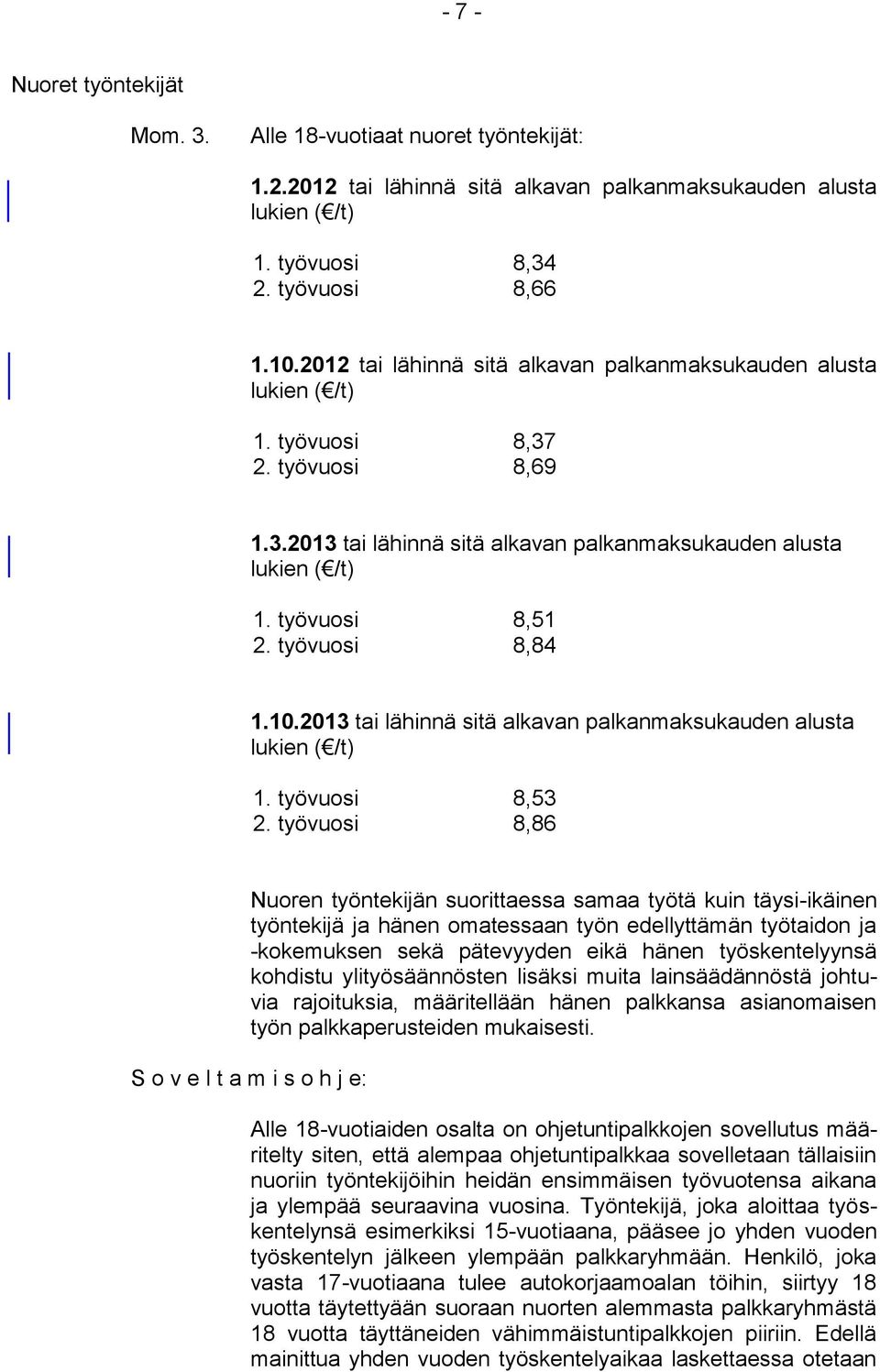 työvuosi 8,84 1.10.2013 tai lähinnä sitä alkavan palkanmaksukauden alusta lukien ( /t) 1. työvuosi 8,53 2.