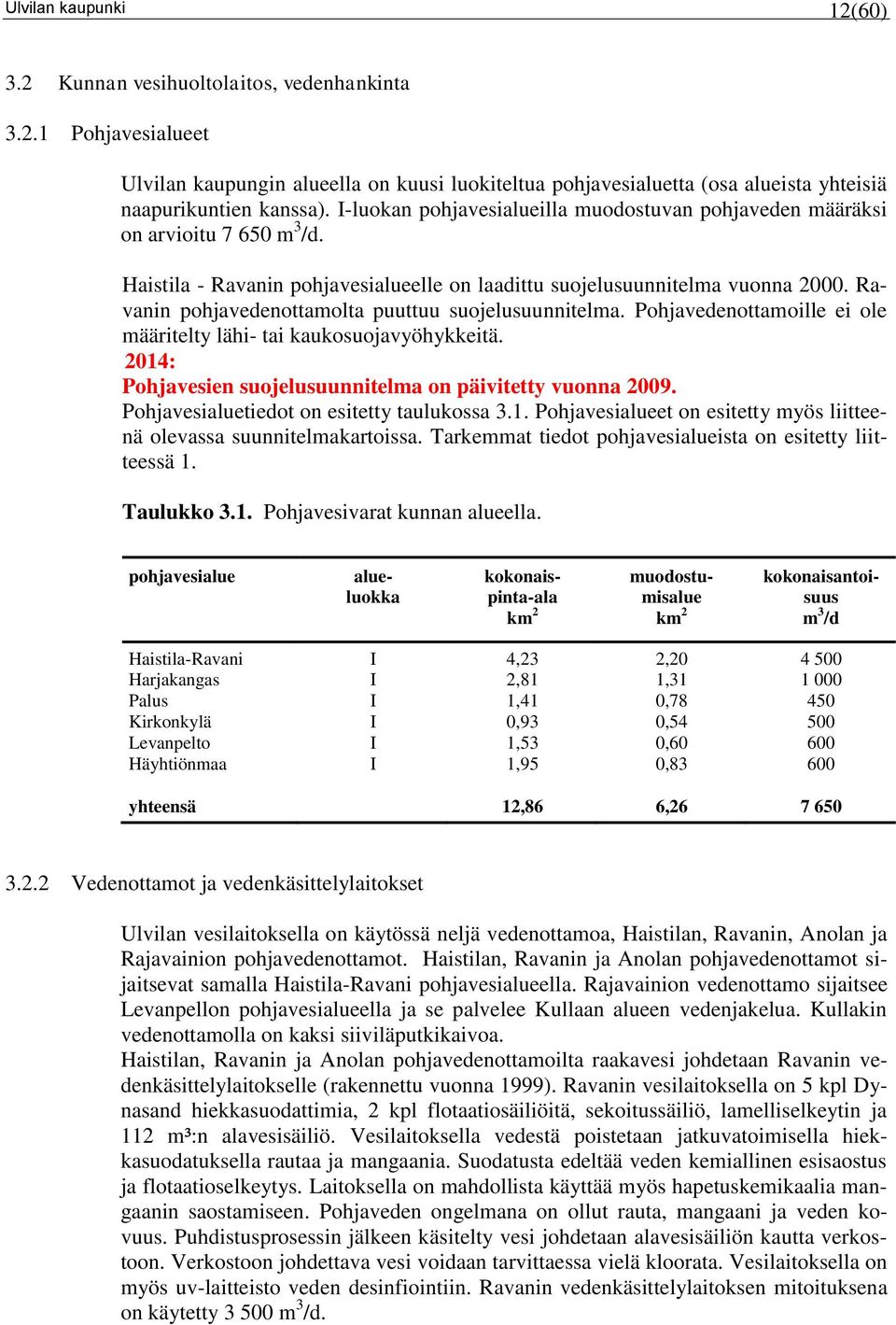 Ravanin pohjavedenottamolta puuttuu suojelusuunnitelma. Pohjavedenottamoille ei ole määritelty lähi- tai kaukosuojavyöhykkeitä. Pohjavesien suojelusuunnitelma on päivitetty vuonna 2009.