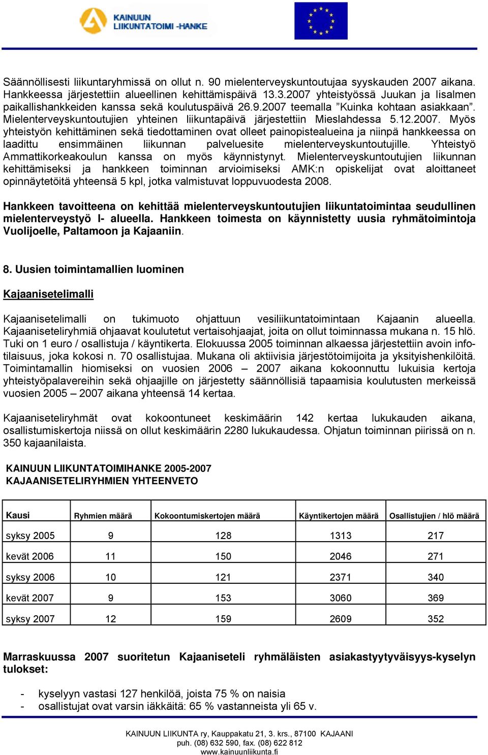 Mielenterveyskuntoutujien yhteinen liikuntapäivä järjestettiin Mieslahdessa 5.12.2007.