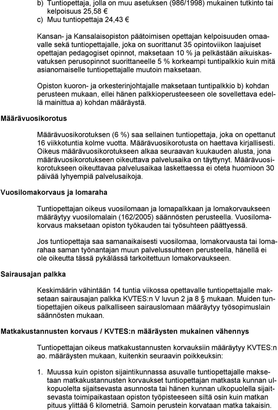 tuntipalkkio kuin mitä asianomaiselle tuntiopettajalle muutoin maksetaan.