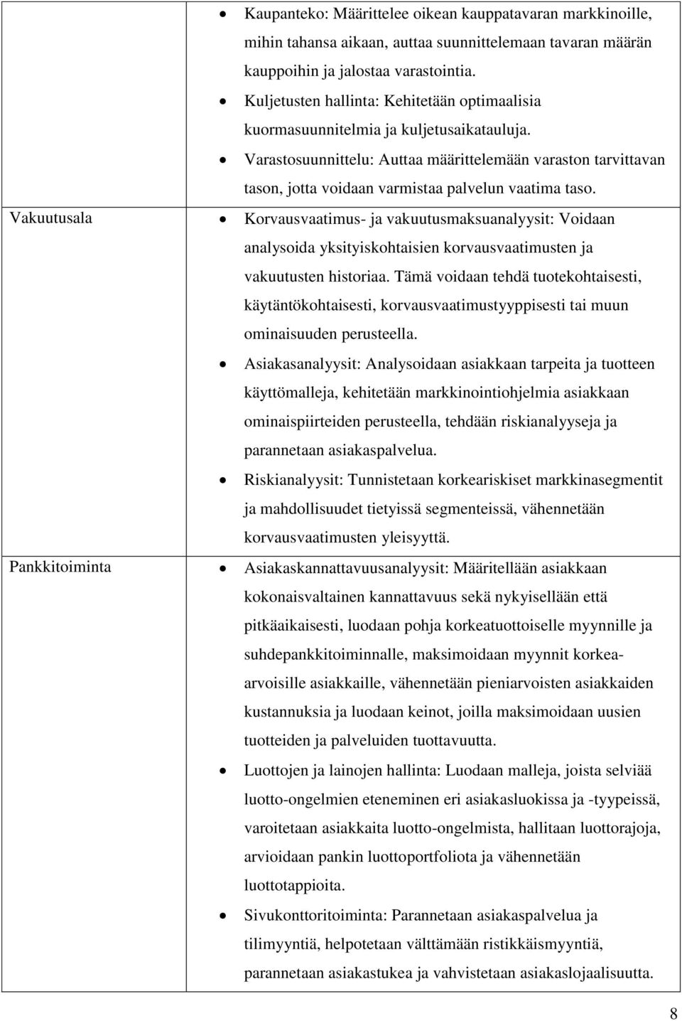 Varastosuunnittelu: Auttaa määrittelemään varaston tarvittavan tason, jotta voidaan varmistaa palvelun vaatima taso.