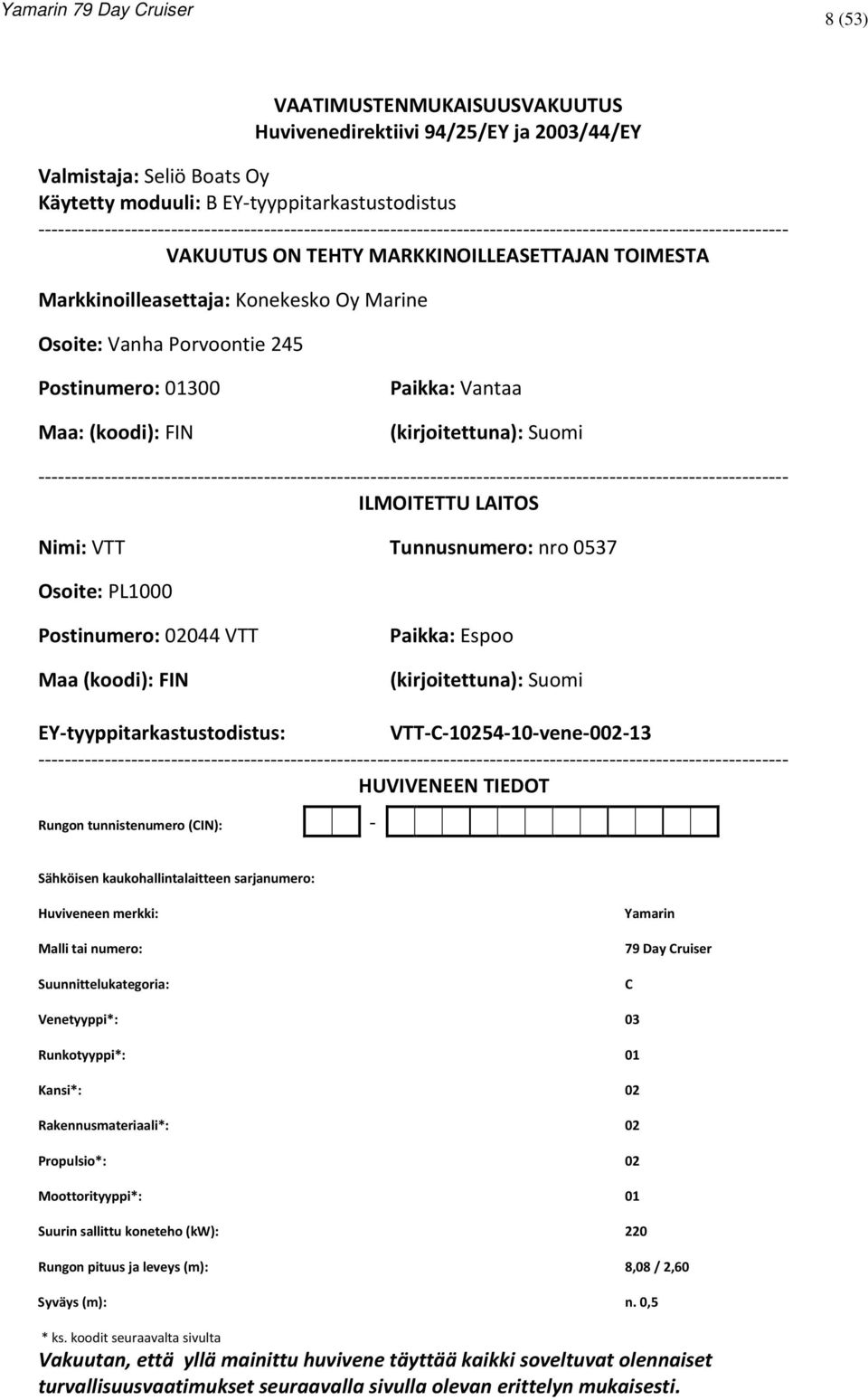 Marine Osoite: Vanha Porvoontie 245 Postinumero: 01300 Maa: (koodi): FIN Paikka: Vantaa (kirjoitettuna): Suomi