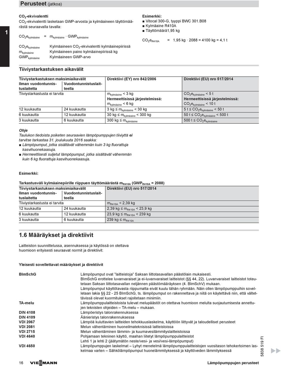 B08 Kylmäaine R40A Täyttömäärä,95 kg CO 2 e R40A =,95 kg 2088 = 400 kg = 4, t Tiiviystarkastuksen aikavälit Tiiviystarkastuksen maksimiaikavälit Direktiivi (EY) nro 842/2006 Direktiivi (EU) nro