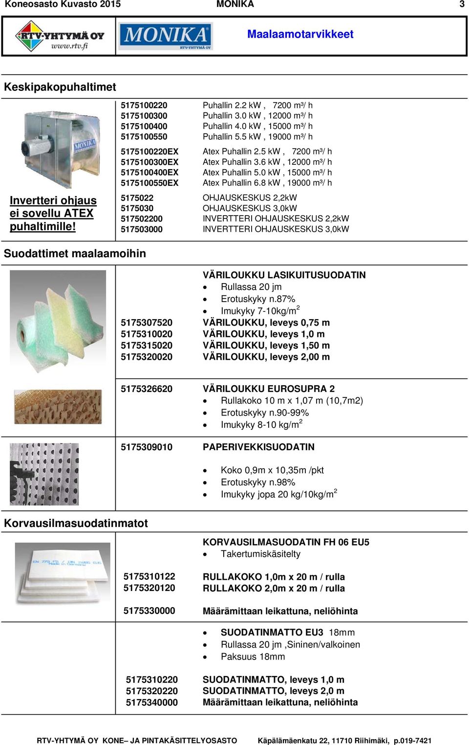 0 kw, 15000 m³/ h Puhallin 5.5 kw, 19000 m³/ h Atex Puhallin 2.5 kw, 7200 m³/ h Atex Puhallin 3.6 kw, 12000 m³/ h Atex Puhallin 5.0 kw, 15000 m³/ h Atex Puhallin 6.