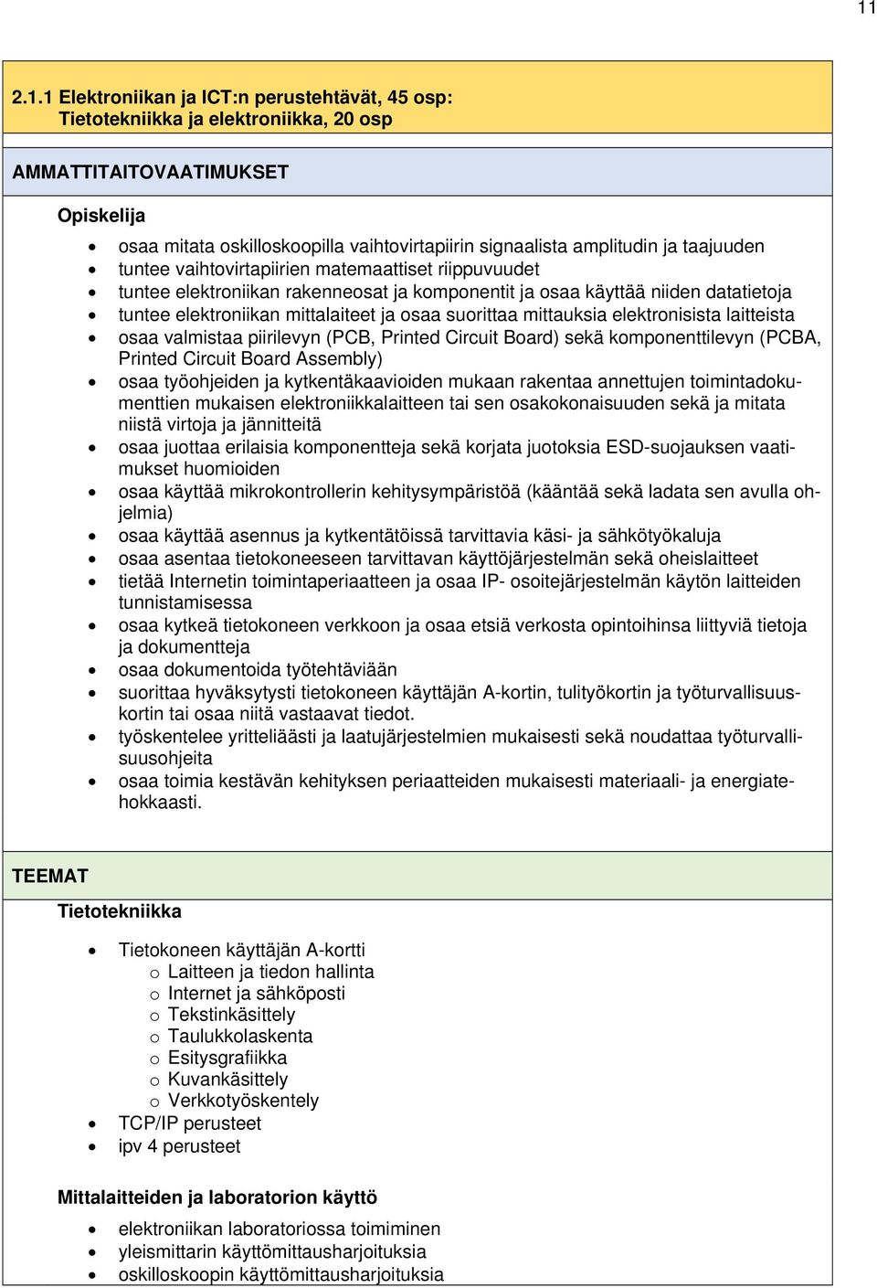 suorittaa mittauksia elektronisista laitteista osaa valmistaa piirilevyn (PCB, Printed Circuit Board) sekä komponenttilevyn (PCBA, Printed Circuit Board Assembly) osaa työohjeiden ja