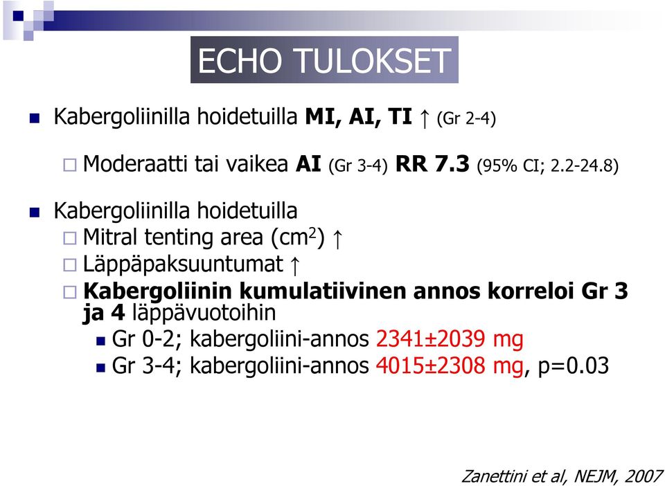 8) Kabergoliinilla hoidetuilla Mitral tenting area (cm 2 ) Läppäpaksuuntumat Kabergoliinin