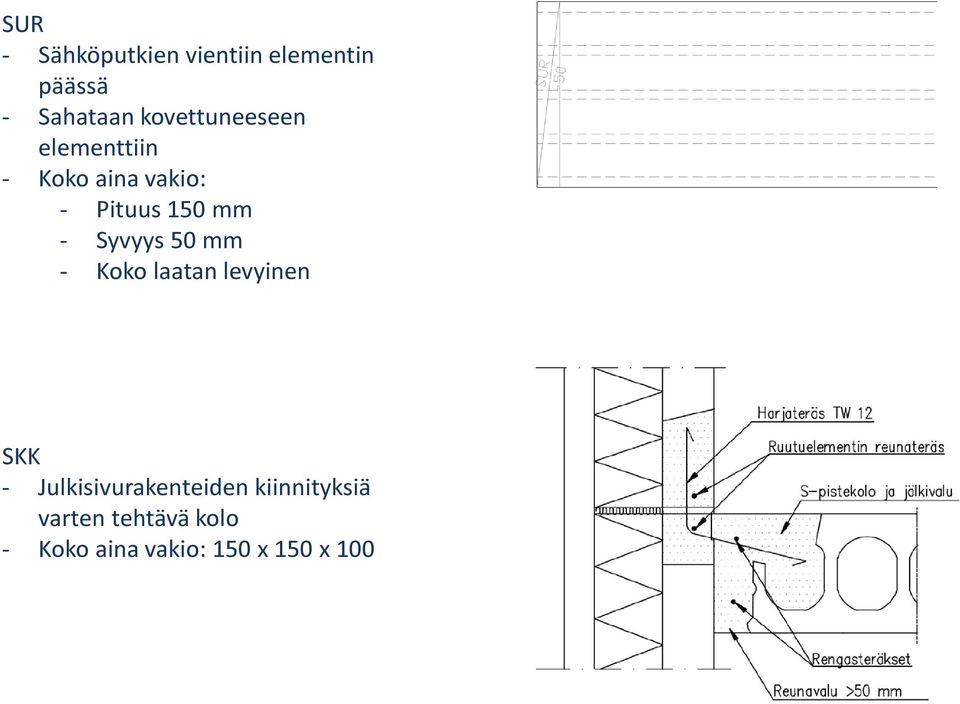 - Syvyys 50 mm - Koko laatan levyinen SKK -