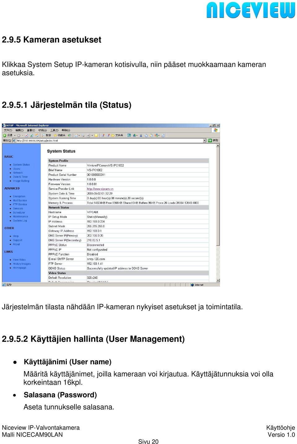 9.5.2 Käyttäjien hallinta (User Management) Käyttäjänimi (User name) Määritä käyttäjänimet, joilla kameraan voi