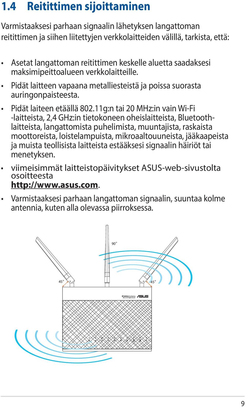 11g:n tai 20 MHz:in vain Wi-Fi -laitteista, 2,4 GHz:in tietokoneen oheislaitteista, Bluetoothlaitteista, langattomista puhelimista, muuntajista, raskaista moottoreista, loistelampuista,