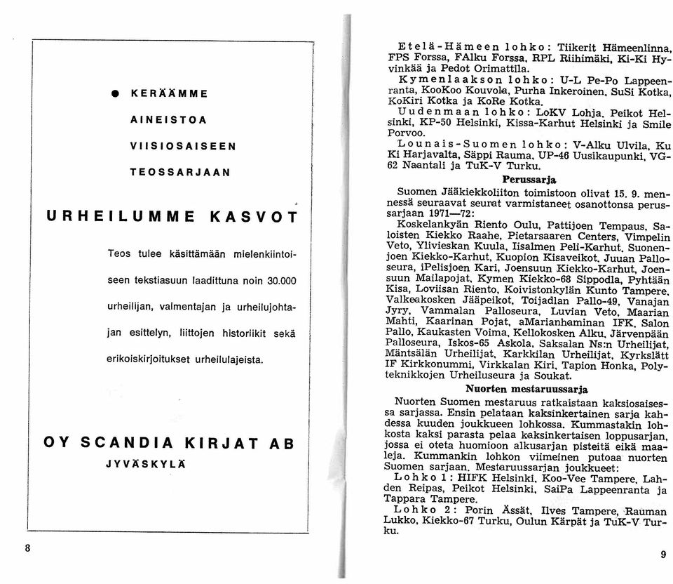 OY SCANDIA KIRJAT AB JYVÄSKYLÄ E tel ä - H ä m e en 1 0 h k 0: Tiikerit Hämeenlinna, FPS Forssa, FAlku Forssa, RPL Riihimäki, Ki-Ki Hyvinkää ja Pedot Orimattila.