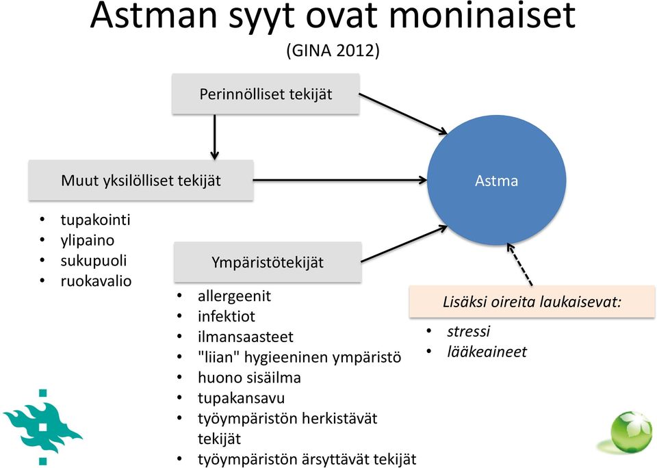 ilmansaasteet "liian" hygieeninen ympäristö huono sisäilma tupakansavu työympäristön