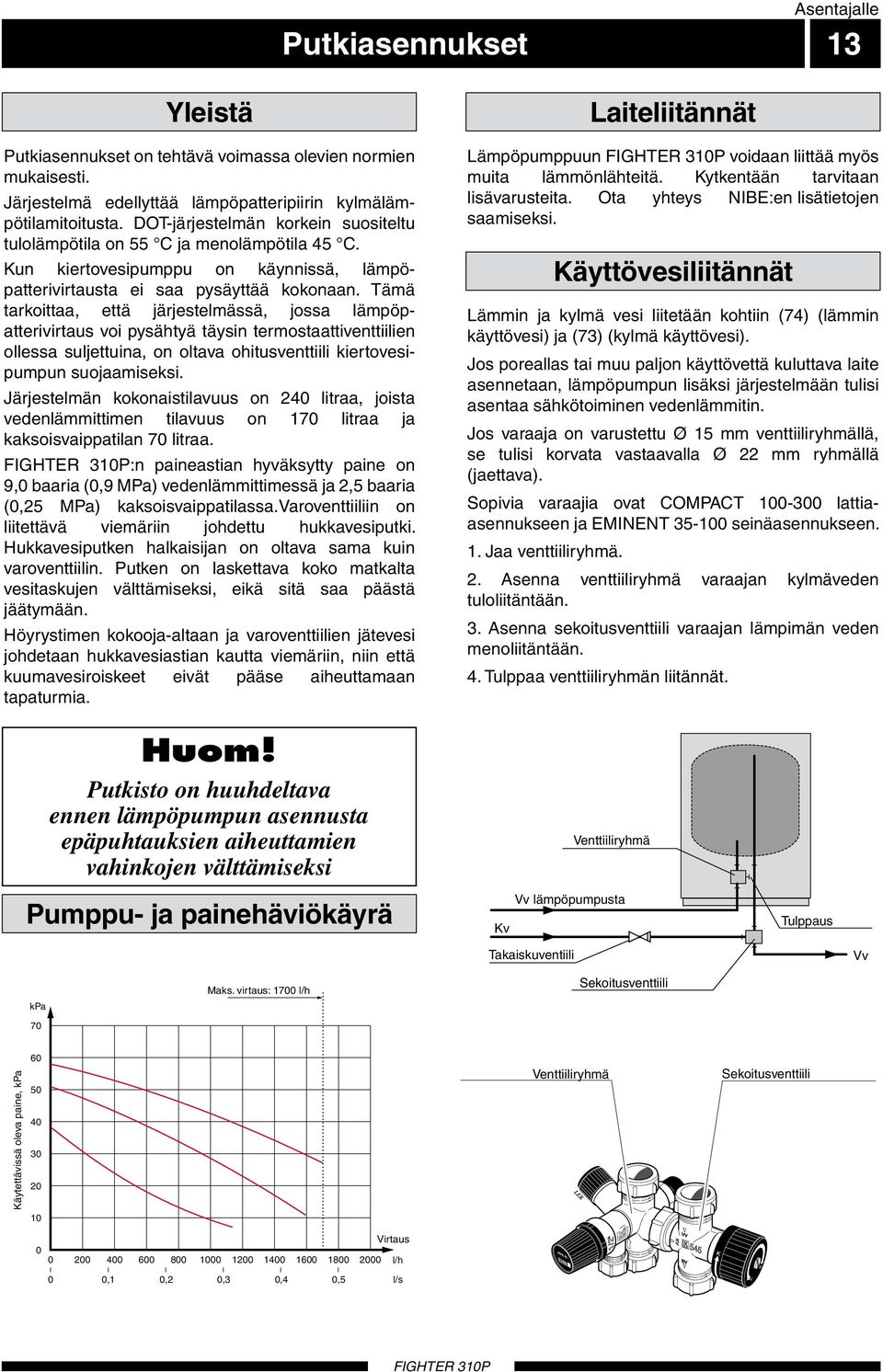 Tämä tarkoittaa, että järjestelmässä, jossa lämpöpatterivirtaus voi pysähtyä täysin termostaattiventtiilien ollessa suljettuina, on oltava ohitusventtiili kiertovesipumpun suojaamiseksi.