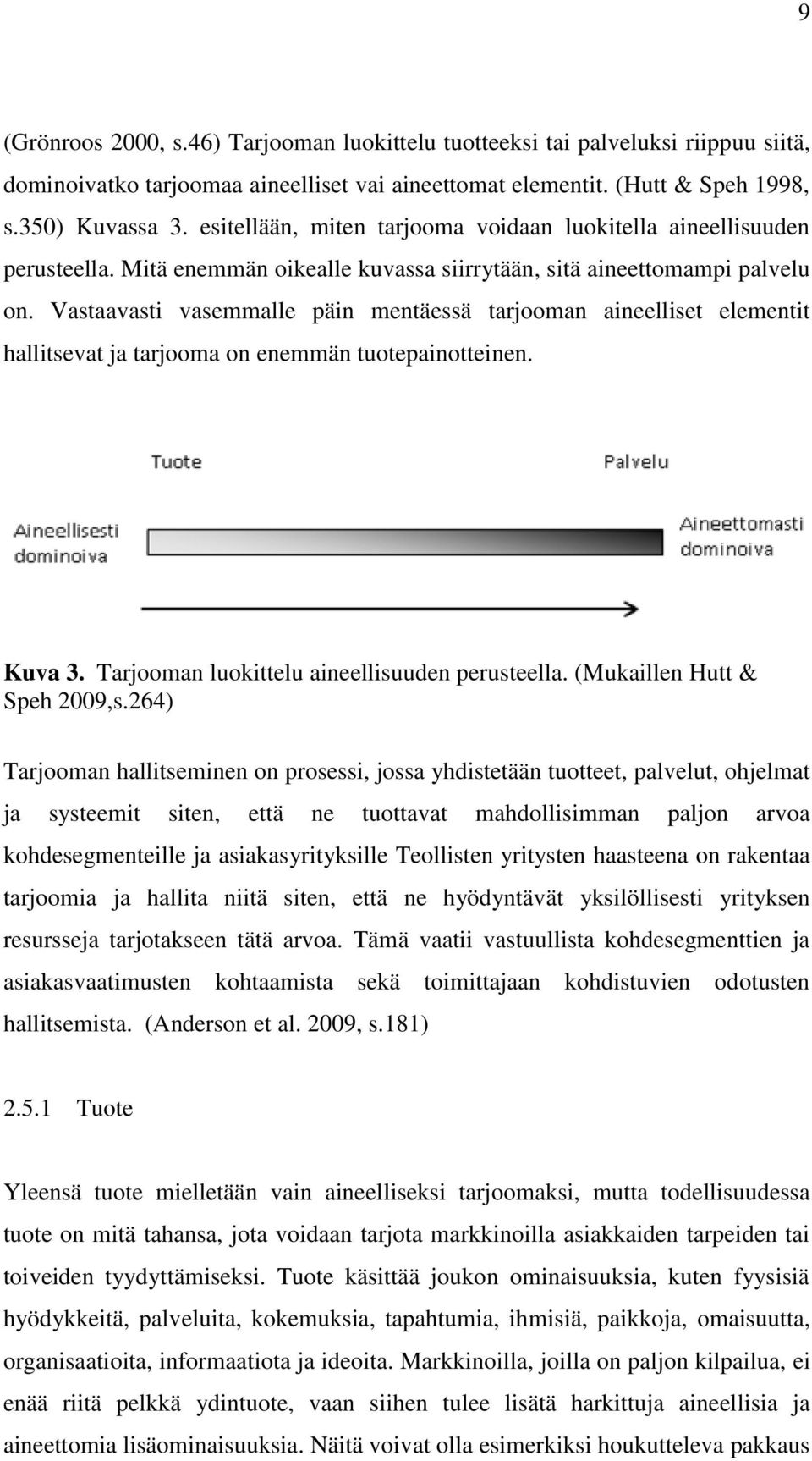 Vastaavasti vasemmalle päin mentäessä tarjooman aineelliset elementit hallitsevat ja tarjooma on enemmän tuotepainotteinen. Kuva 3. Tarjooman luokittelu aineellisuuden perusteella.