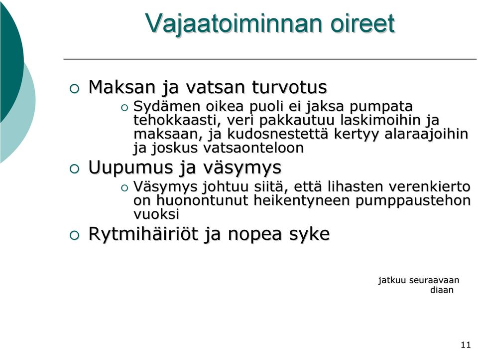 joskus vatsaonteloon Uupumus ja väsymysv Väsymys johtuu siitä,, että lihasten verenkierto on