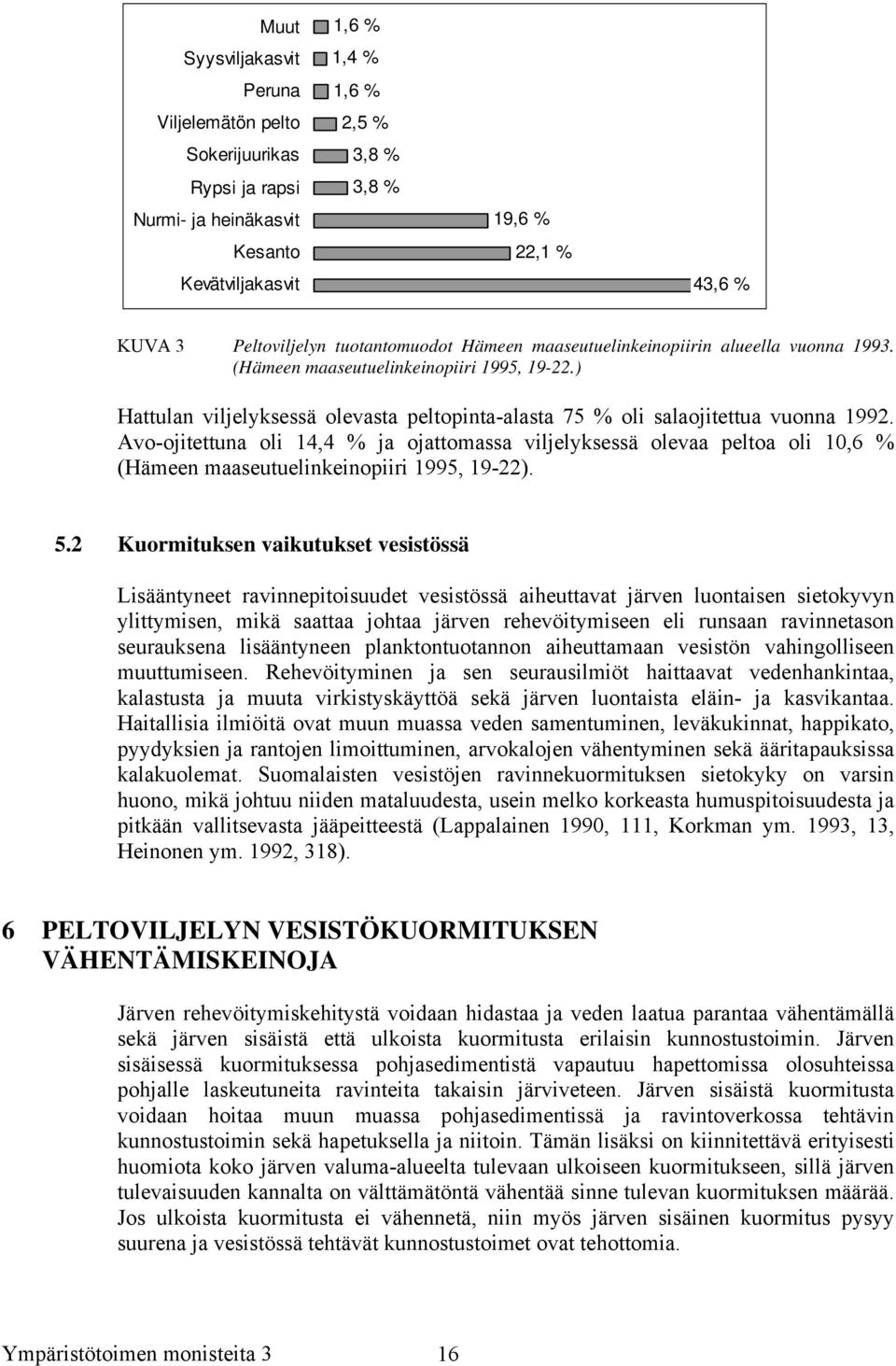 ) Hattulan viljelyksessä olevasta peltopinta-alasta 75 % oli salaojitettua vuonna 1992.