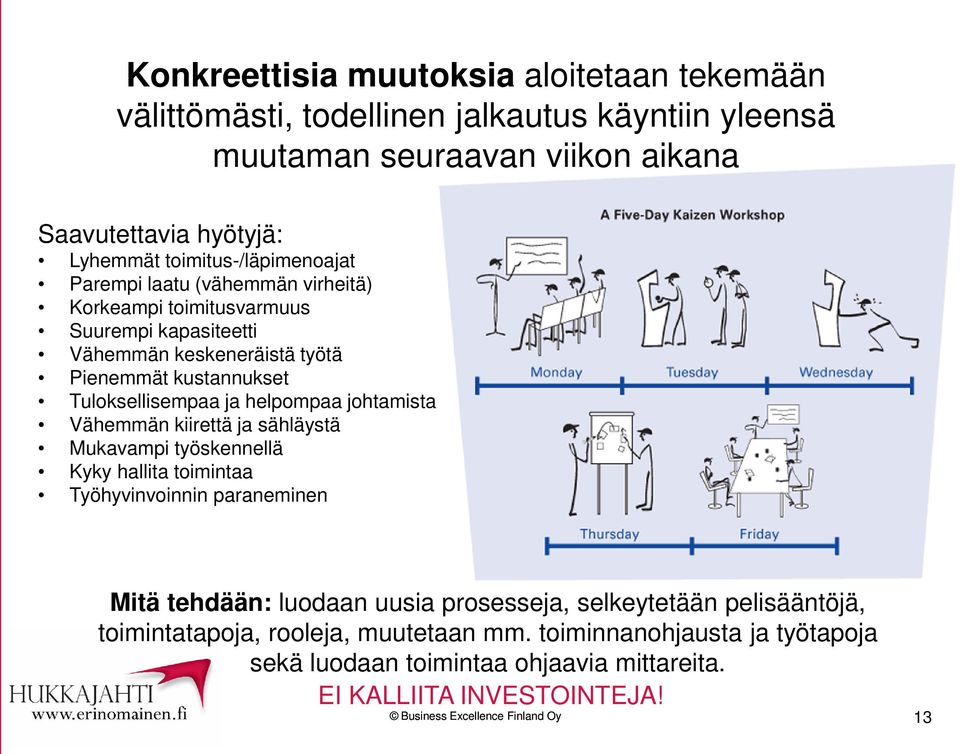 Tuloksellisempaa ja helpompaa johtamista Vähemmän kiirettä ja sähläystä Mukavampi työskennellä Kyky hallita toimintaa Työhyvinvoinnin paraneminen Mitä tehdään: luodaan