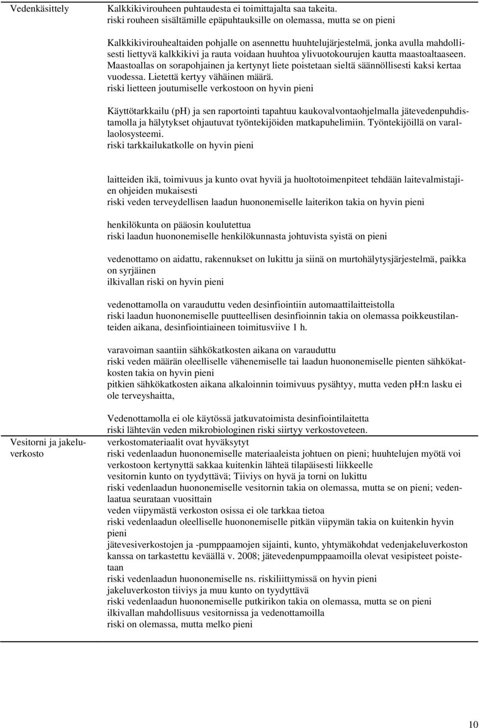 voidaan huuhtoa ylivuotokourujen kautta maastoaltaaseen. Maastoallas on sorapohjainen ja kertynyt liete poistetaan sieltä säännöllisesti kaksi kertaa vuodessa. Lietettä kertyy vähäinen määrä.