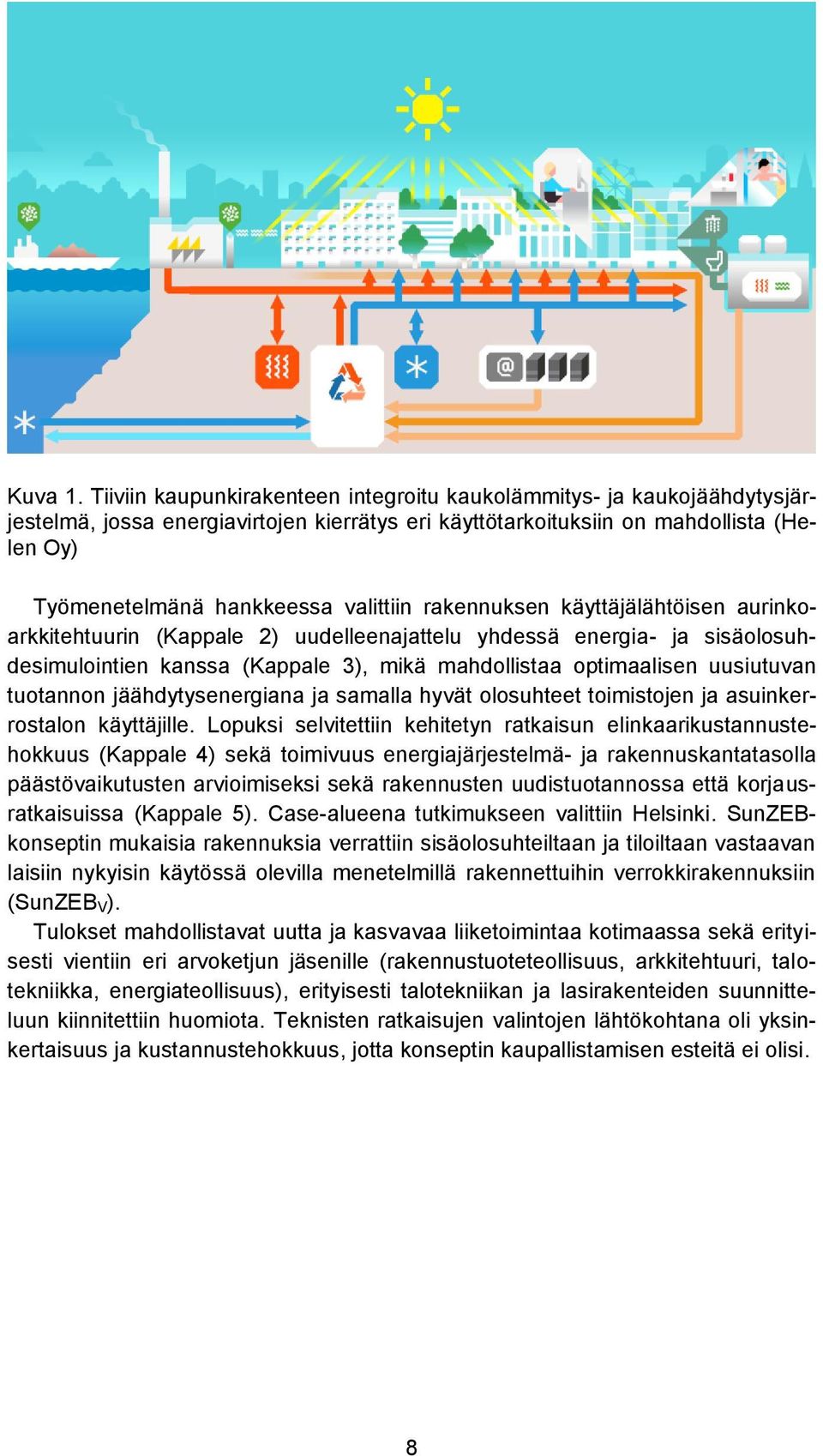rakennuksen käyttäjälähtöisen aurinkoarkkitehtuurin (Kappale 2) uudelleenajattelu yhdessä energia- ja sisäolosuhdesimulointien kanssa (Kappale 3), mikä mahdollistaa optimaalisen uusiutuvan tuotannon