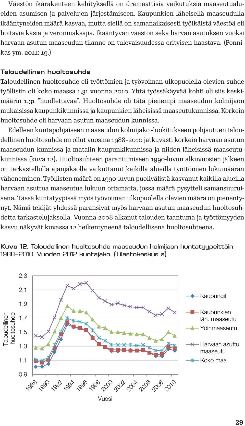 Ikääntyvän väestön sekä harvan asutuksen vuoksi harvaan asutun maaseudun tilanne on tulevaisuudessa erityisen haastava. (Ponnikas ym. 2011: 19.