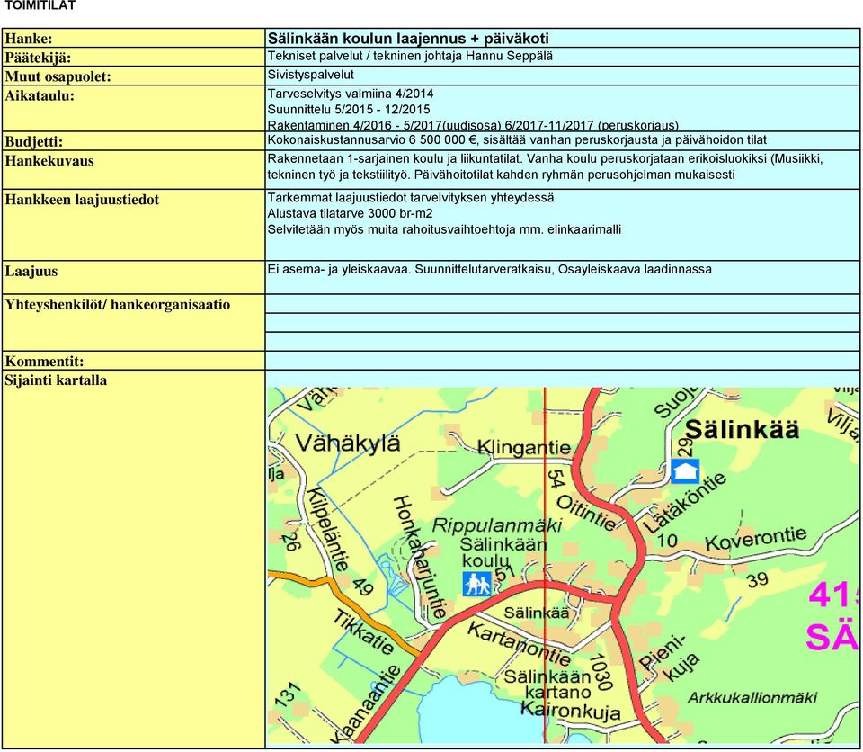 Vanha koulu peruskorjataan erikoisluokiksi (Musiikki, tekninen työ ja tekstiilityö.