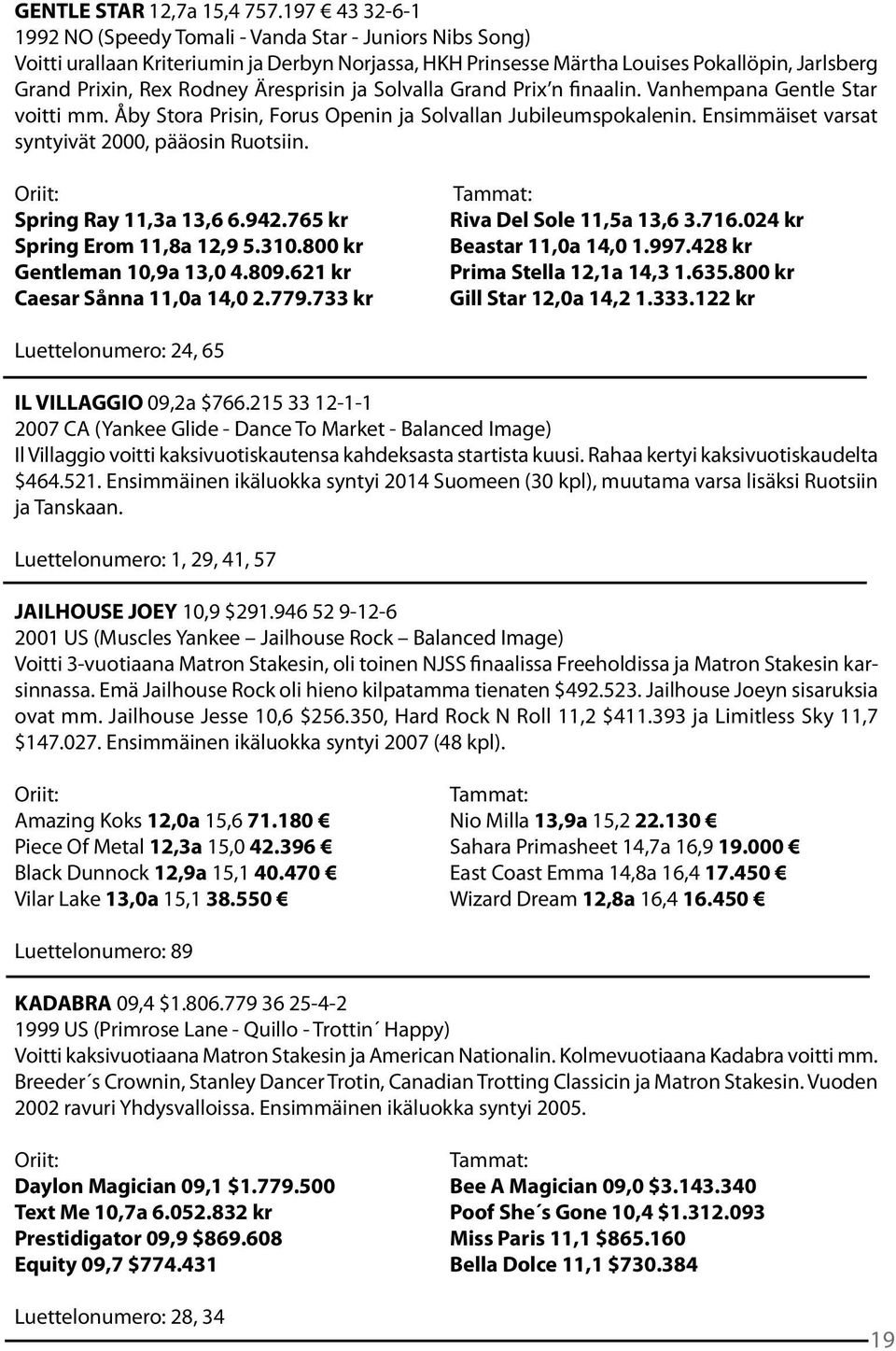 Äresprisin ja Solvalla Grand Prix n finaalin. Vanhempana Gentle Star voitti mm. Åby Stora Prisin, Forus Openin ja Solvallan Jubileumspokalenin. Ensimmäiset varsat syntyivät 2000, pääosin Ruotsiin.