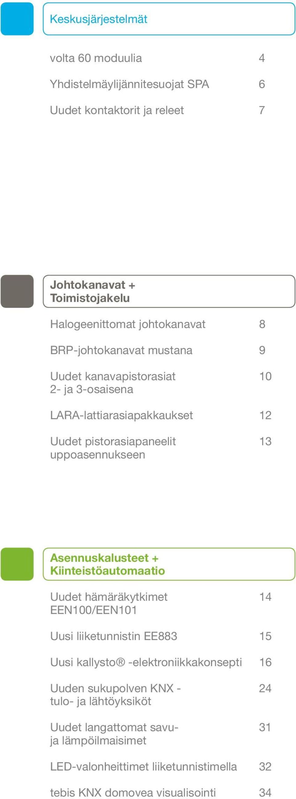 uppoasennukseen Asennuskalusteet + Kiinteistöautomaatio Uudet hämäräkytkimet 14 EEN100/EEN101 Uusi liiketunnistin EE883 15 Uusi kallysto