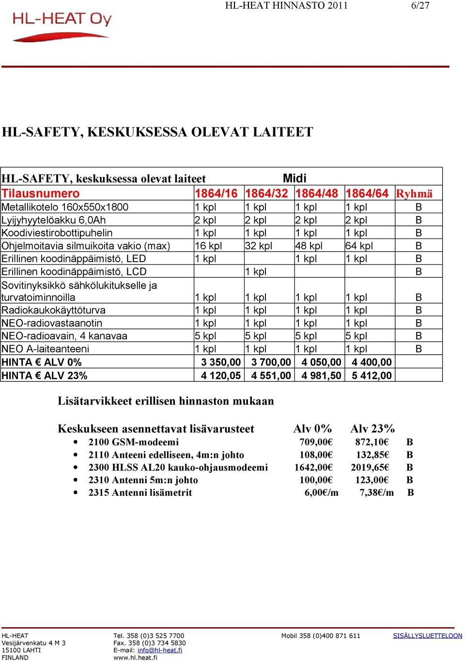 Radiokaukokäyttöturva NO-radiovastaanotin NO-radioavain, 4 kanavaa NO A-laiteanteeni HINTA ALV 0% HINTA ALV 23% 2 kpl 16 kpl 2 kpl 32 kpl 2 kpl 48 kpl 2 kpl 64 kpl 5 kpl 4 050,00 4 981,50 5 kpl 4