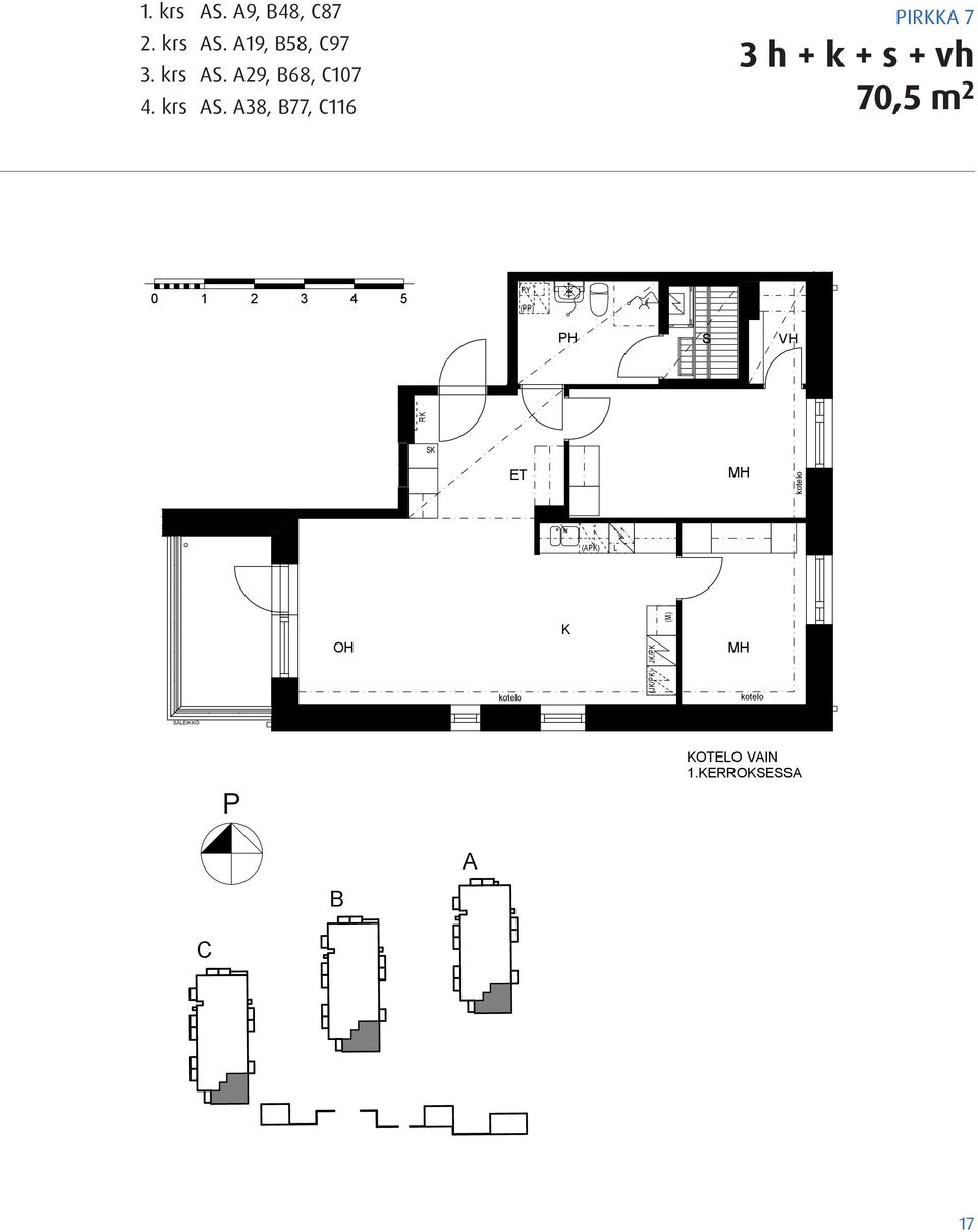 krs. 38, 77, C116 3 h + k + s + vh 70,5 m 2 37,50 m 2 1 2 3 4 5 -hormi VH RK