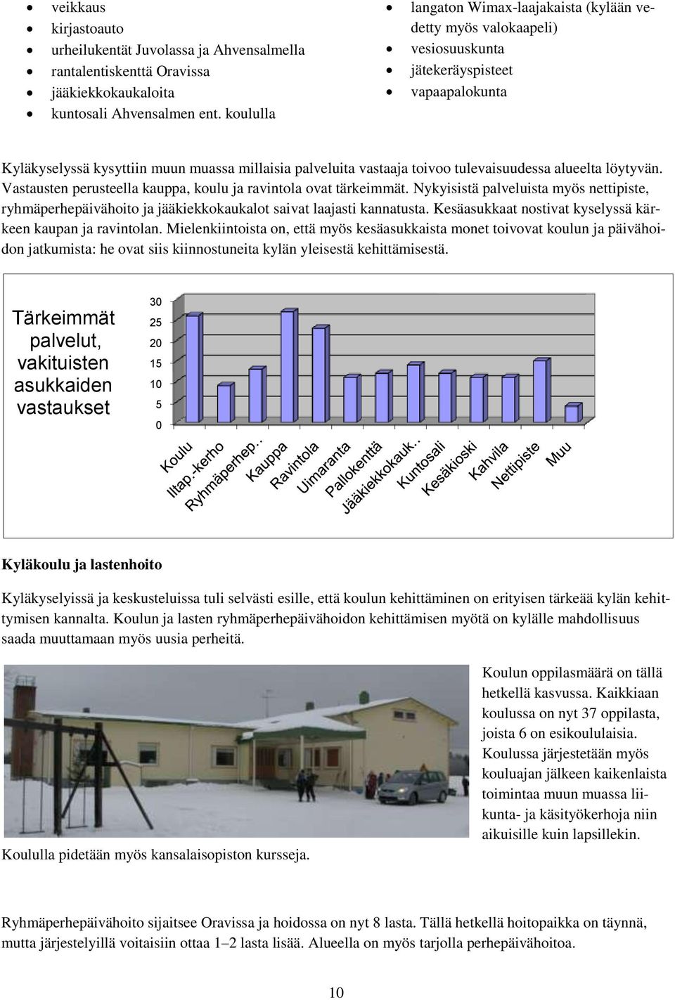 tulevaisuudessa alueelta löytyvän. Vastausten perusteella kauppa, koulu ja ravintola ovat tärkeimmät.