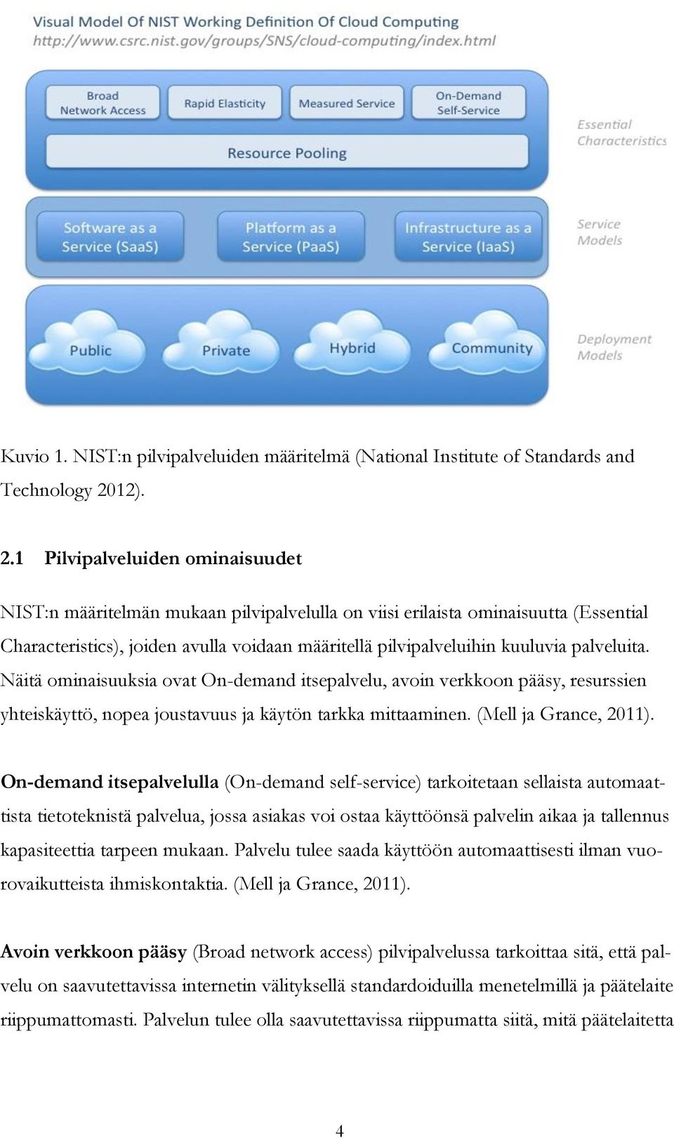 1 Pilvipalveluiden ominaisuudet NIST:n määritelmän mukaan pilvipalvelulla on viisi erilaista ominaisuutta (Essential Characteristics), joiden avulla voidaan määritellä pilvipalveluihin kuuluvia