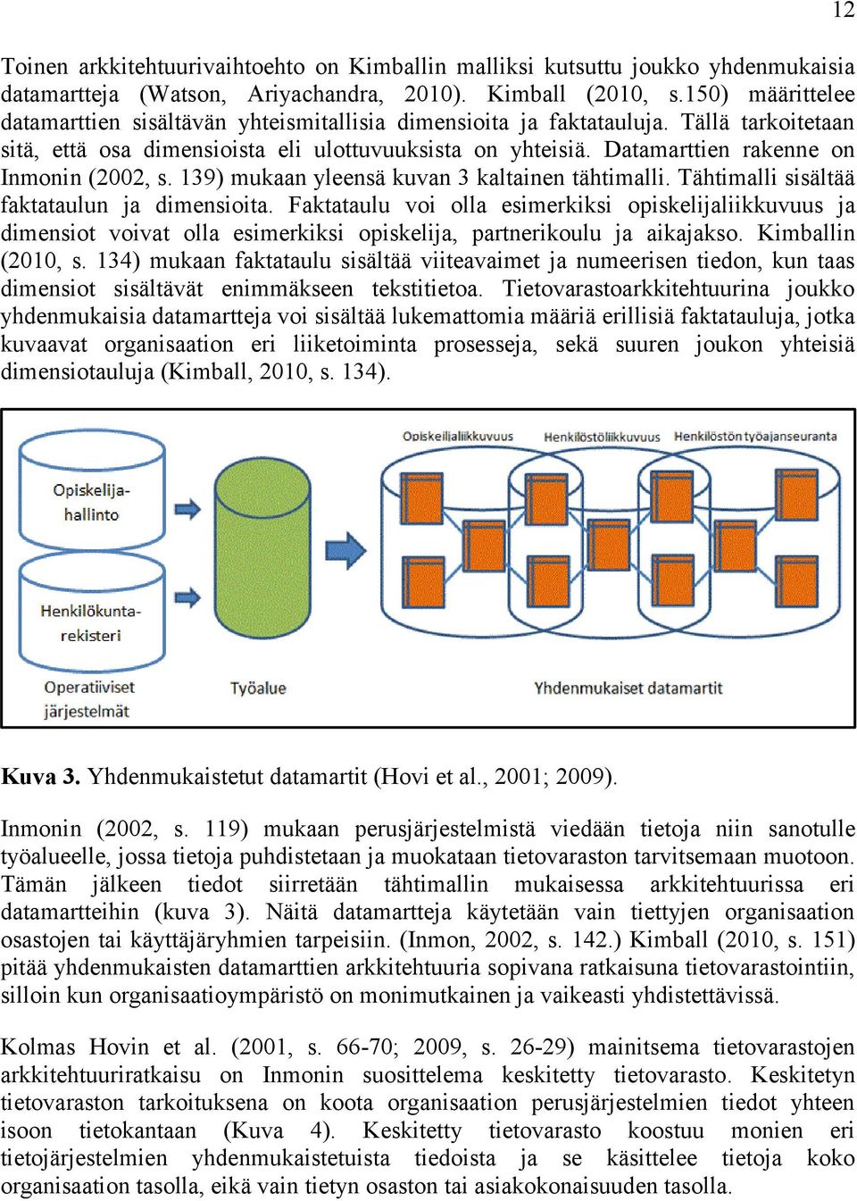 Datamarttien rakenne on Inmonin (2002, s. 139) mukaan yleensä kuvan 3 kaltainen tähtimalli. Tähtimalli sisältää faktataulun ja dimensioita.