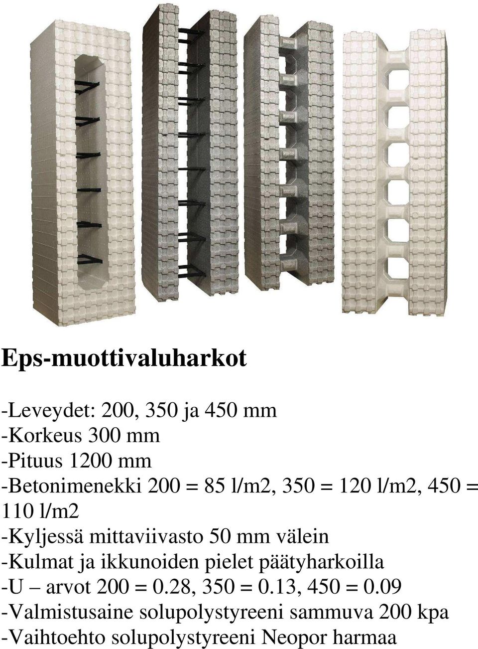 mm välein -Kulmat ja ikkunoiden pielet päätyharkoilla -U arvot 200 = 0.28, 350 = 0.