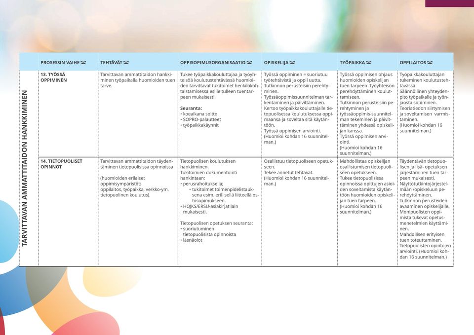 Tarvittavan ammattitaidon täydentäminen tietopuolisissa opinnoissa (huomioiden erilaiset oppimisympäristöt: oppilaitos, työpaikka, verkko-ym. tietopuolinen koulutus).