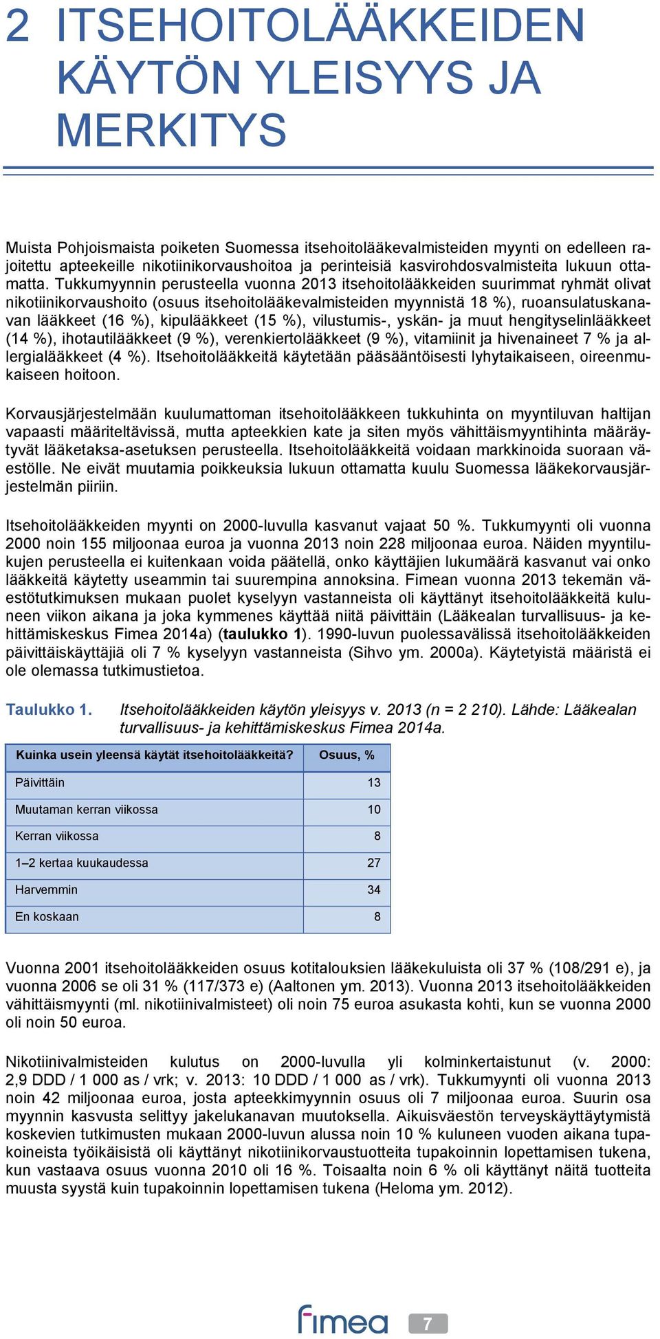 Tukkumyynnin perusteella vuonna 2013 itsehoitolääkkeiden suurimmat ryhmät olivat nikotiinikorvaushoito (osuus itsehoitolääkevalmisteiden myynnistä 18 %), ruoansulatuskanavan lääkkeet (16 %),