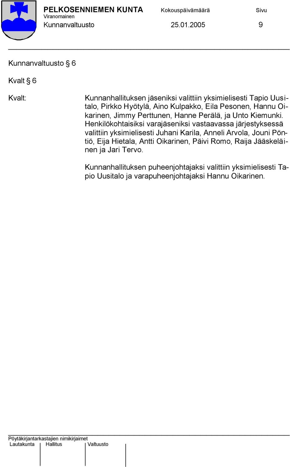Pesonen, Hannu Oikarinen, Jimmy Perttunen, Hanne Perälä, ja Unto Kiemunki.