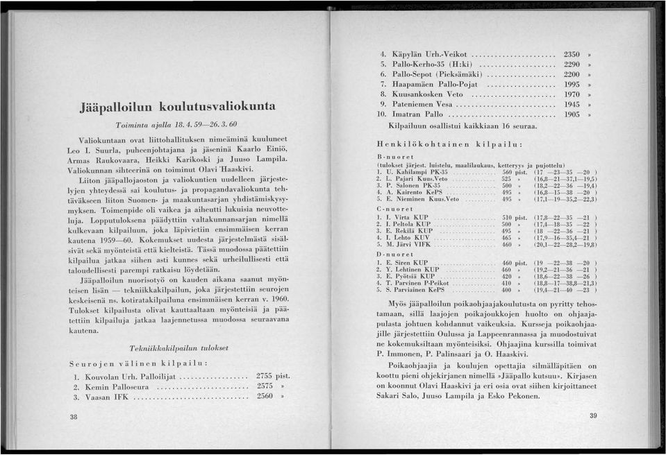 Liiton jääpallojaoston ja valiokuntien uudelleen järjestelyjen yhteydessä sai koulutus- ja propagandavaliokunta tehtäväkseen liiton Suomen- ja maakuntasarjan yhdistämiskysymyksen.