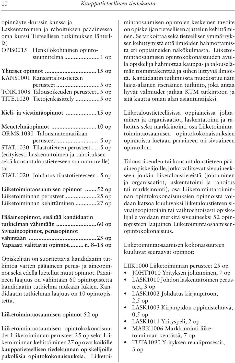..15 op Menetelmäopinnot...10 op ORMS.1030 Talousmatematiikan perusteet... 5 op STAT.1030 Tilastotieteen perusteet.