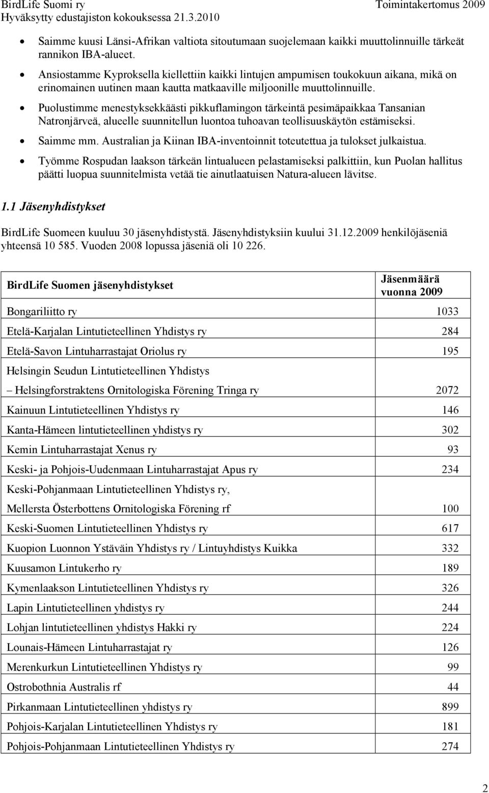 Puolustimme menestyksekkäästi pikkuflamingon tärkeintä pesimäpaikkaa Tansanian Natronjärveä, alueelle suunnitellun luontoa tuhoavan teollisuuskäytön estämiseksi. Saimme mm.