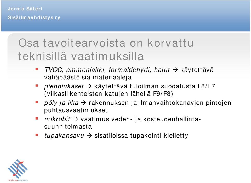 (vilkasliikenteisten katujen lähellä F9/F8) pöly ja lika rakennuksen ja ilmanvaihtokanavien pintojen