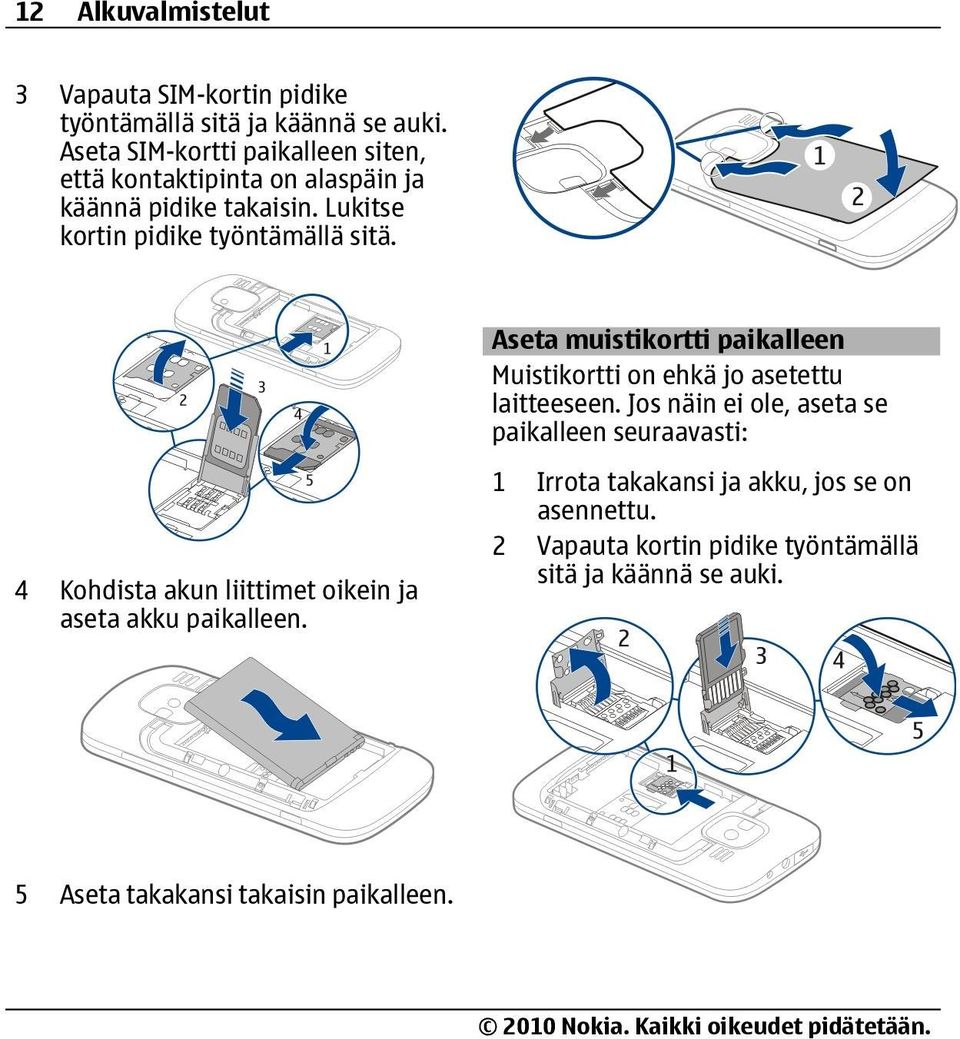 Aseta muistikortti paikalleen Muistikortti on ehkä jo asetettu laitteeseen.