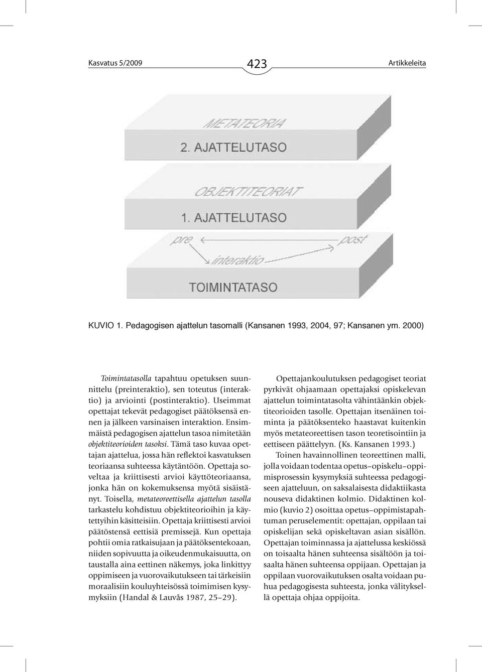 2000) Toimintatasolla tapahtuu opetuksen suunnittelu (preinteraktio), sen toteutus (interaktio) ja arviointi (postinteraktio).