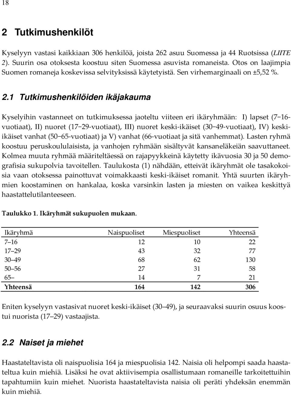 1 Tutkimushenkilöiden ikäjakauma Kyselyihin vastanneet on tutkimuksessa jaoteltu viiteen eri ikäryhmään: I) lapset (7 16 vuotiaat), II) nuoret (17 29 vuotiaat), III) nuoret keski ikäiset (30 49