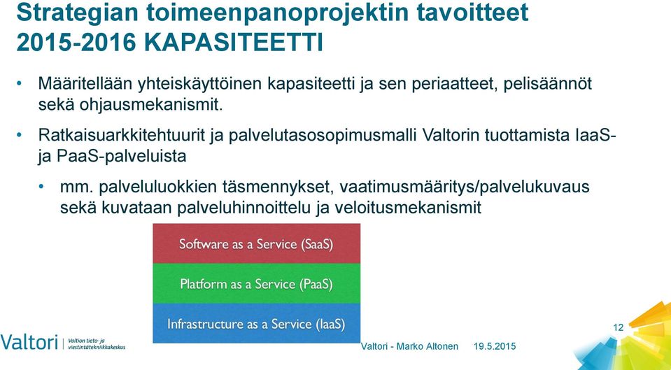 Ratkaisuarkkitehtuurit ja palvelutasosopimusmalli Valtorin tuottamista IaaSja PaaS-palveluista