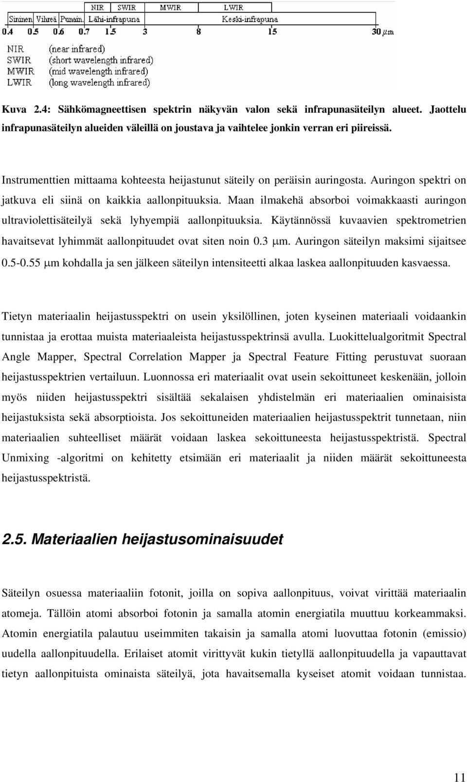 Maan ilmakehä absorboi voimakkaasti auringon ultraviolettisäteilyä sekä lyhyempiä aallonpituuksia. Käytännössä kuvaavien spektrometrien havaitsevat lyhimmät aallonpituudet ovat siten noin 0.3 µm.