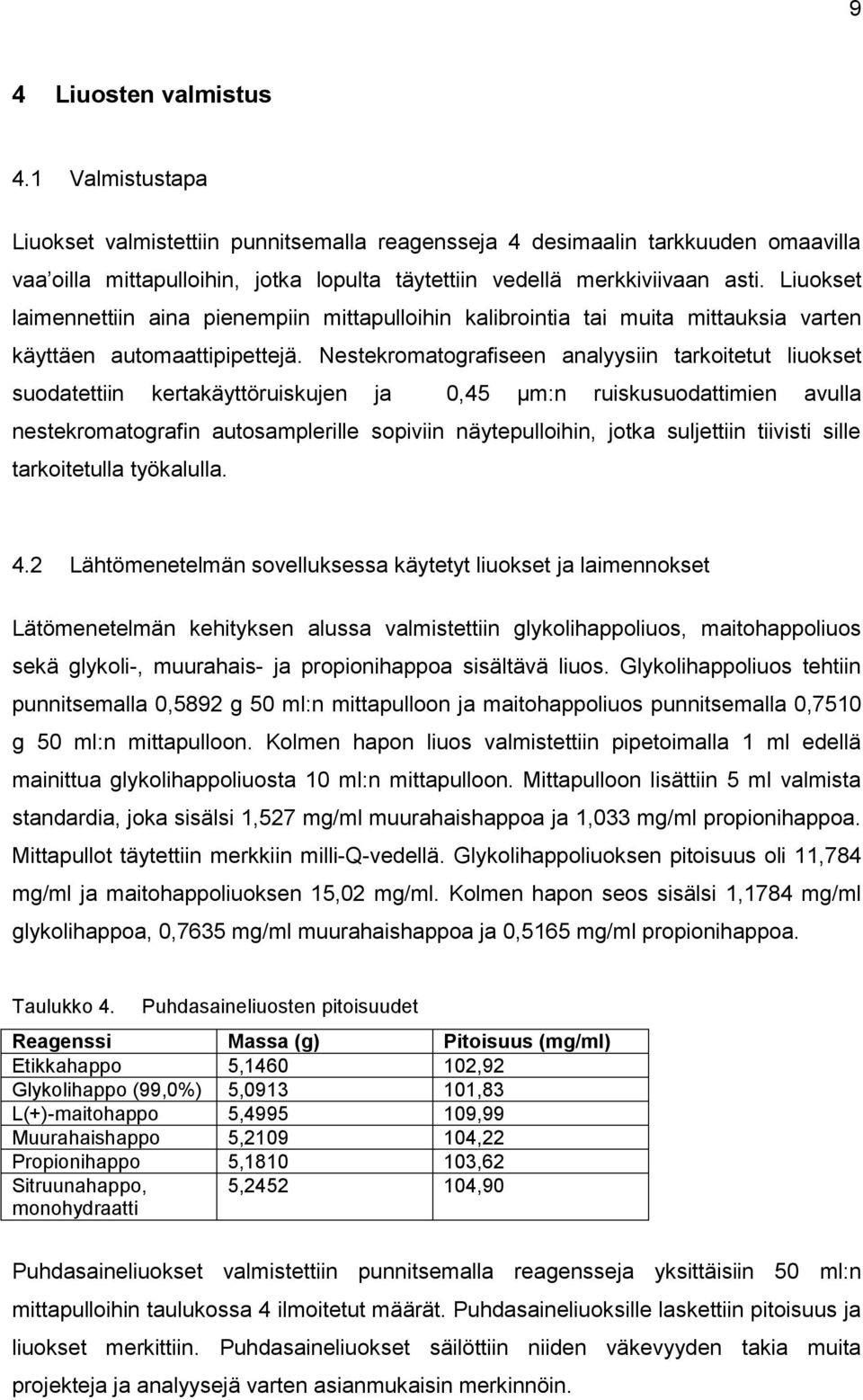 Liuokset laimennettiin aina pienempiin mittapulloihin kalibrointia tai muita mittauksia varten käyttäen automaattipipettejä.