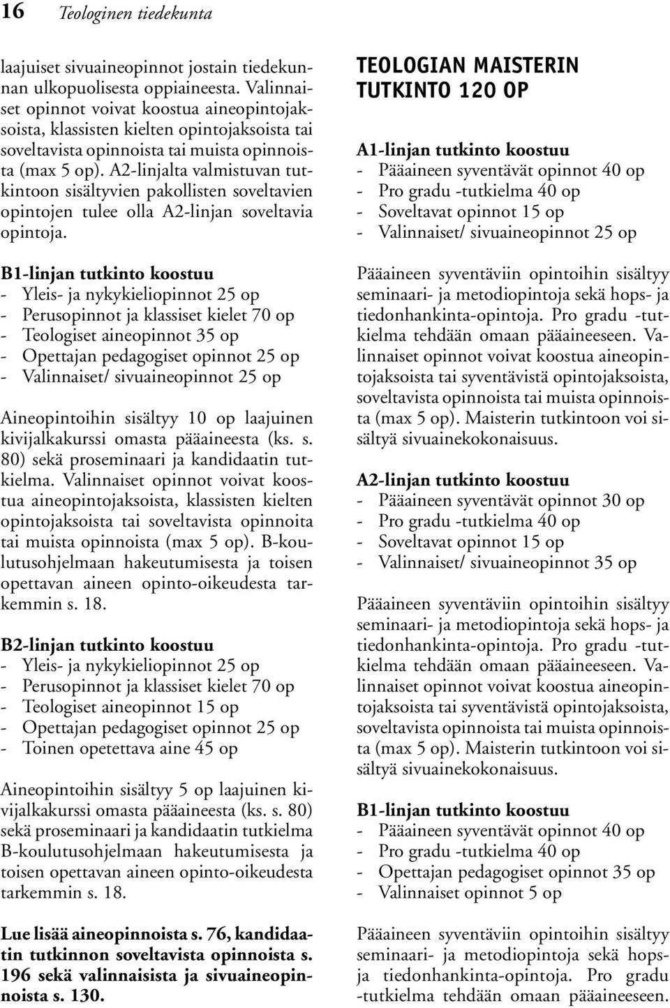 A2-linjalta valmistuvan tutkintoon sisältyvien pakollisten soveltavien opintojen tulee olla A2-linjan soveltavia opintoja.