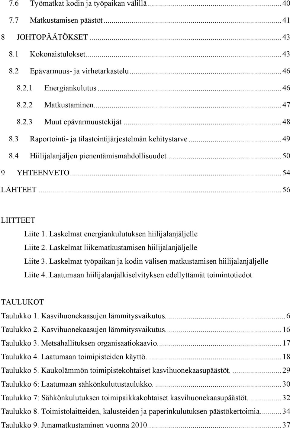 .. 56 LIITTEET Liite 1. Laskelmat energiankulutuksen hiilijalanjäljelle Liite 2. Laskelmat liikematkustamisen hiilijalanjäljelle Liite 3.