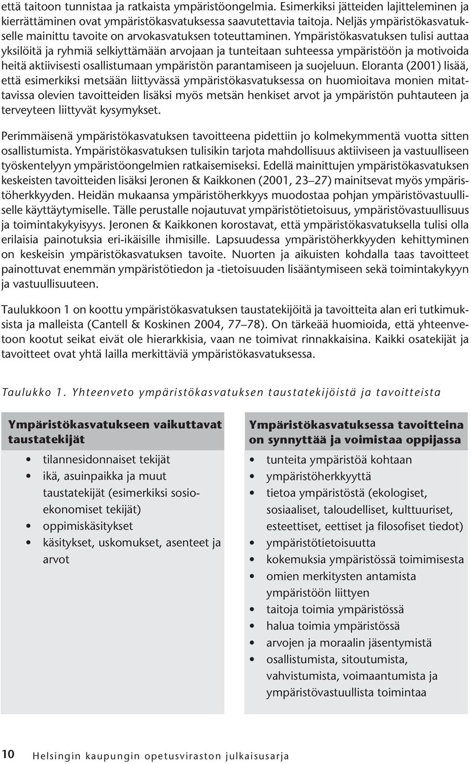 Ympäristökasvatuksen tulisi auttaa yksilöitä ja ryhmiä selkiyttämään arvojaan ja tunteitaan suhteessa ympäristöön ja motivoida heitä aktiivisesti osallistumaan ympäristön parantamiseen ja suojeluun.