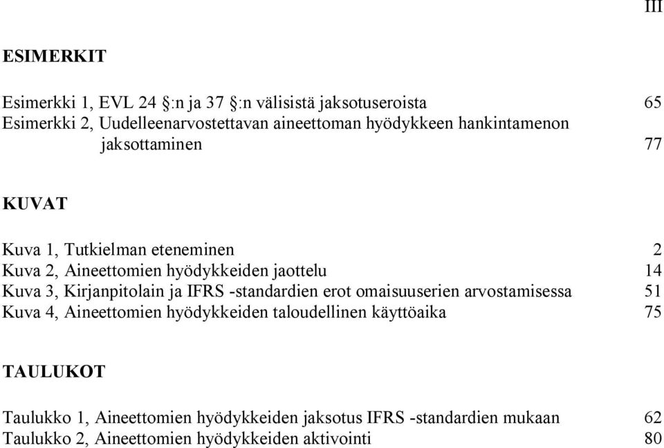 3, Kirjanpitolain ja IFRS -standardien erot omaisuuserien arvostamisessa 51 Kuva 4, Aineettomien hyödykkeiden taloudellinen